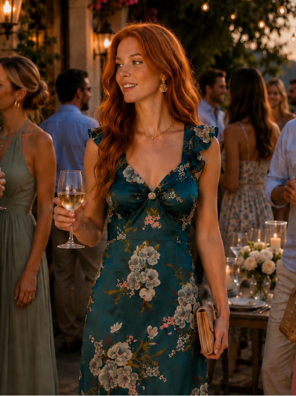 NWT Monteau Los Angeles Date Night Teal Floral Ruffle Midi Dress Petite Small